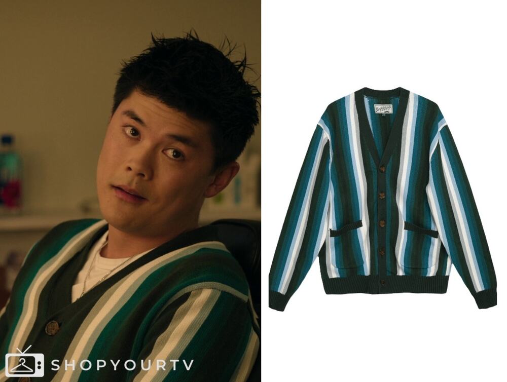 Bogey Boys Medium M Teal Green Black Striped Preppy Golf Cardigan Sweater ASO